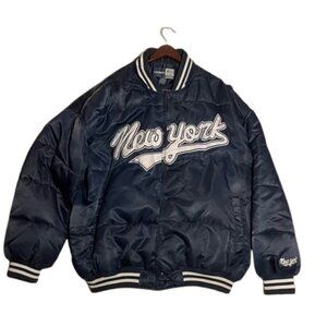 Vintage Bomber New York Winter Puffer Coat 4X Down MLB Yankees Classic Font